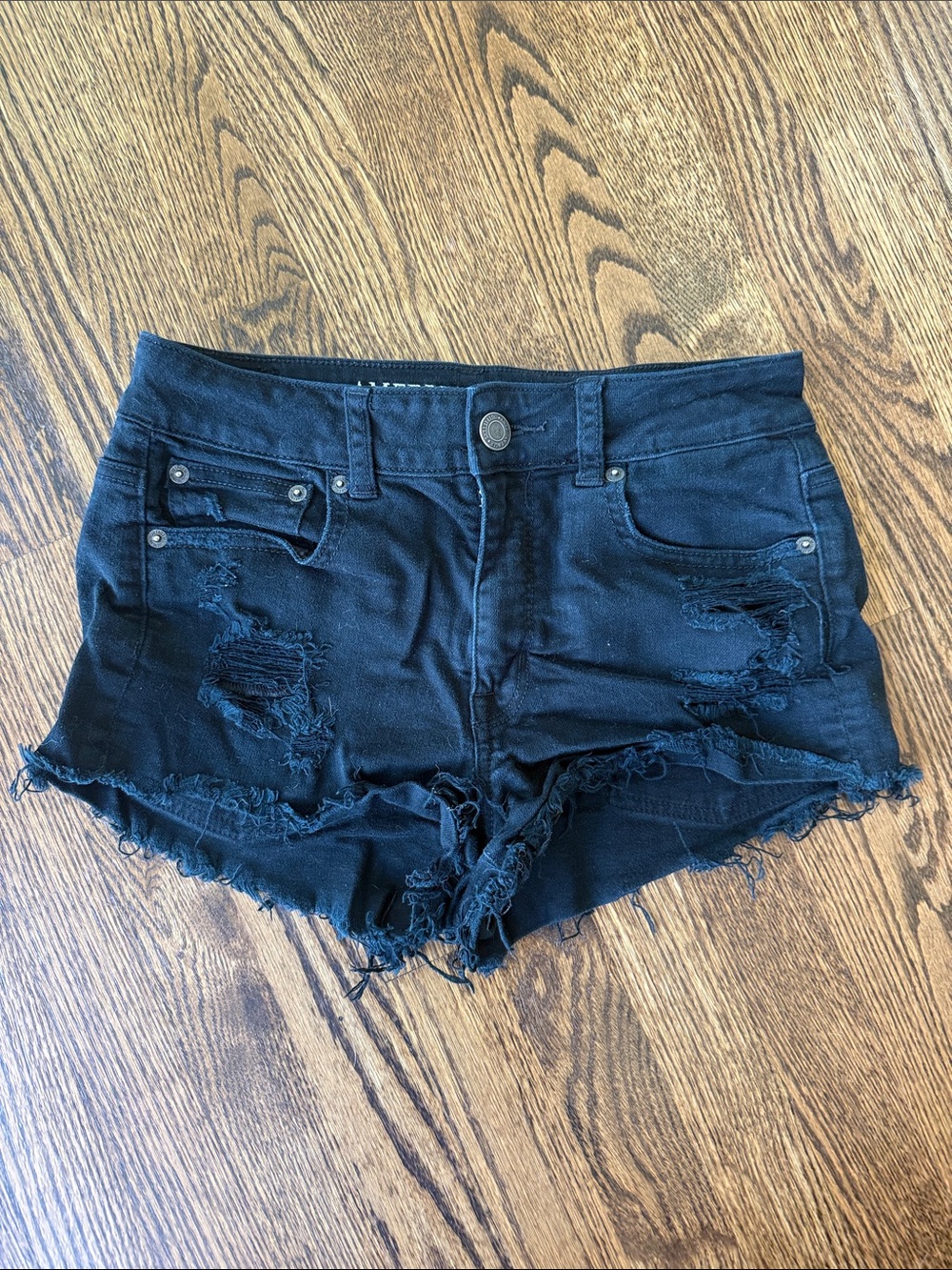 American Eagle Outfitters Black Distressed Denim Cutoff Shorts